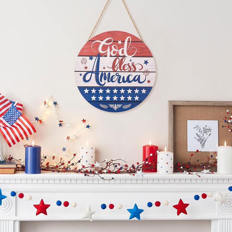 Country Style Rustic July Fourth Welcome Door Hanger Featuring Red White Blue Theme