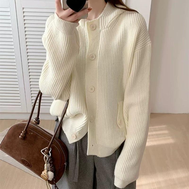 

Осень и зима новый простой модный вязаный кардиган топ женский свободный ленивый стиль мягкий восковой универсальный свитер куртка one size fits all