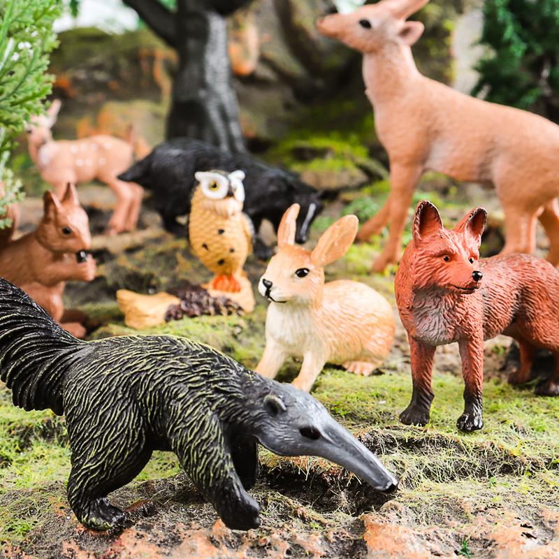 Oenux 8 Stück Wildtiere Wald Eule Fuchs Hirsch Eichhörnchen Hase Actionfigur Modell Miniatur Kuchenaufsätze Lernspielzeug Kinder Geschenk