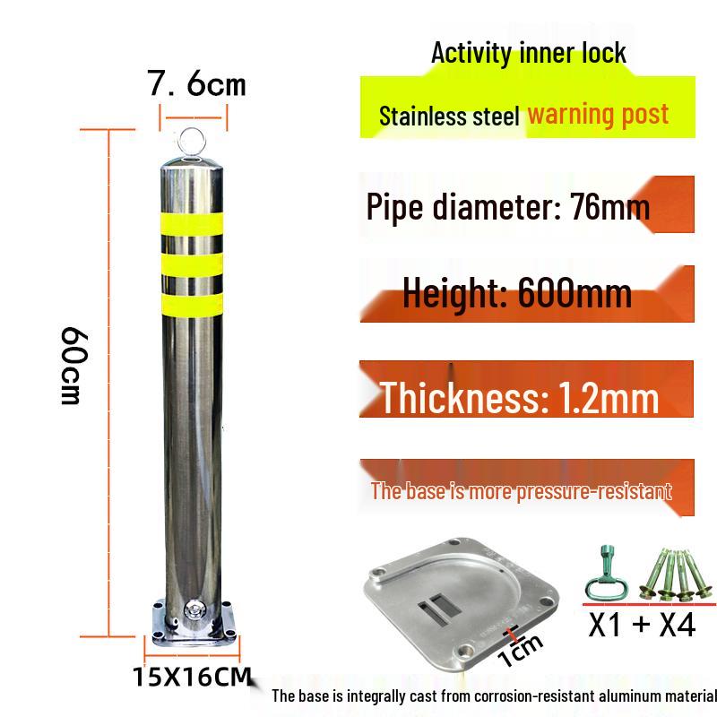 Stainless Steel Reflective Bollard: Thickened Anti-Collision Road Post, 304 Steel Parking Space Isolation Post.