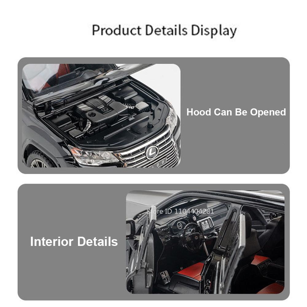 1:24 Lx600 Es300h Models Alloy Diecast Toys Cars 6 Doors Opened Sound Light Pull Back Front Wheel Steering Vehices Kid's Present