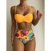 Sexy Solide Bandeau Bikini Set Frauen Tropical Gedruckt Bademode Weiblichen Push-Up Badeanzug Hohe Taille Badeanzug Krawatte Zurück Beachwear