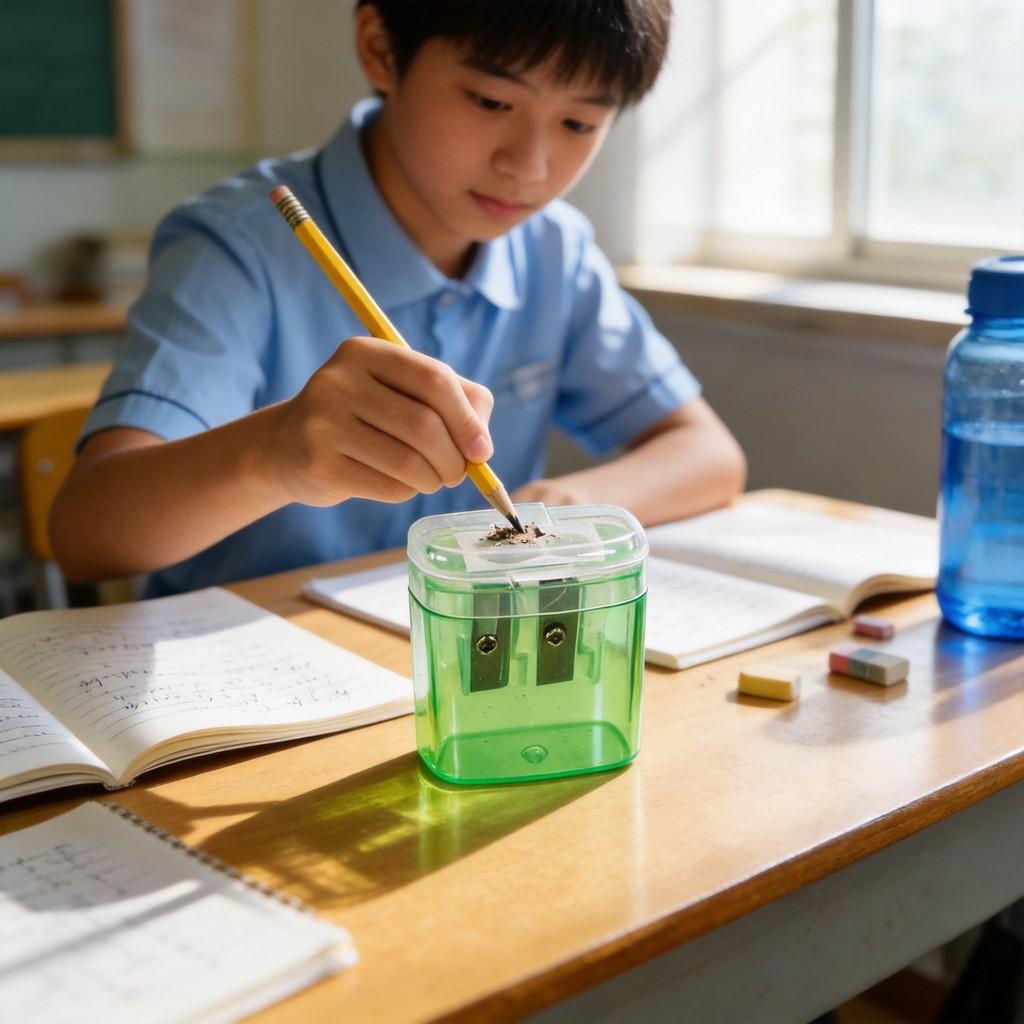 Dual Hole Pencil Sharpener With Geometric Design For Students And Office Use