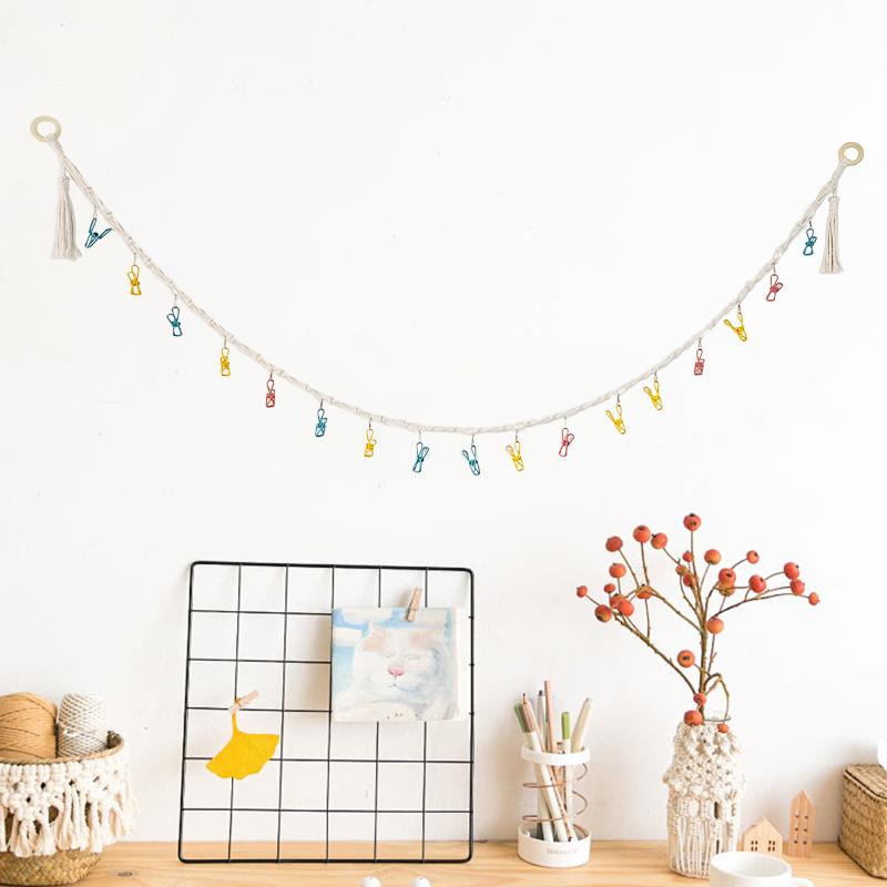 Bohemian Cotton Hanging Storage Chain With Metal Clips Plush Doll Organizer Wall Display Holder For Stuffed Animals