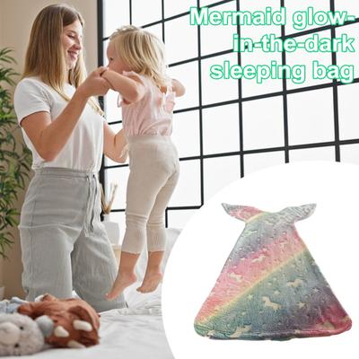 שמיכת זנב בת ים זוהרת בחושך שמיכת שינה שמיכה רכה (פלש) שק שינה לילדים לשימוש על ספה, כורסה, מיטה