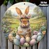 Vintage Easter Bunny & Egg Round Metal Sign 8 Inch Spring Wall Plaque Holiday Party Home Office Decor