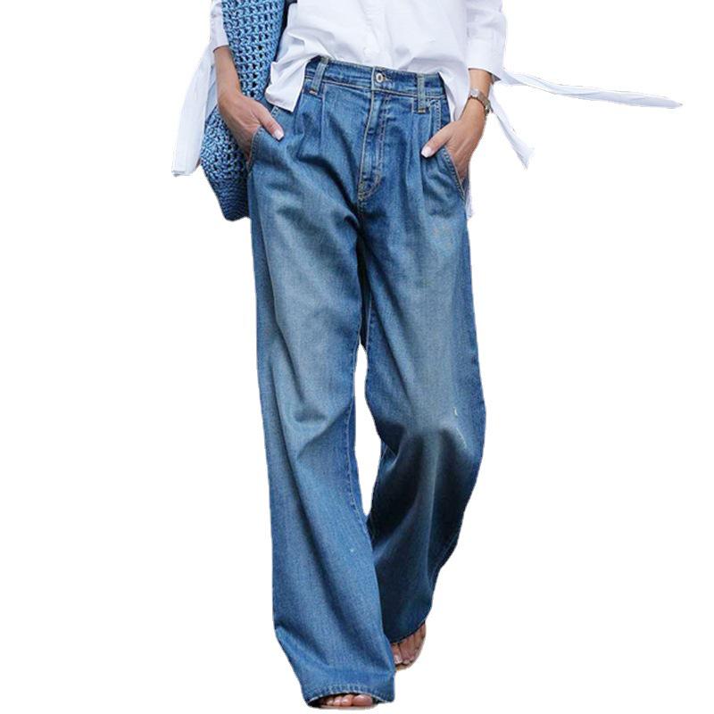 Retro High Waist Wide Leg Denim Jeans for Women