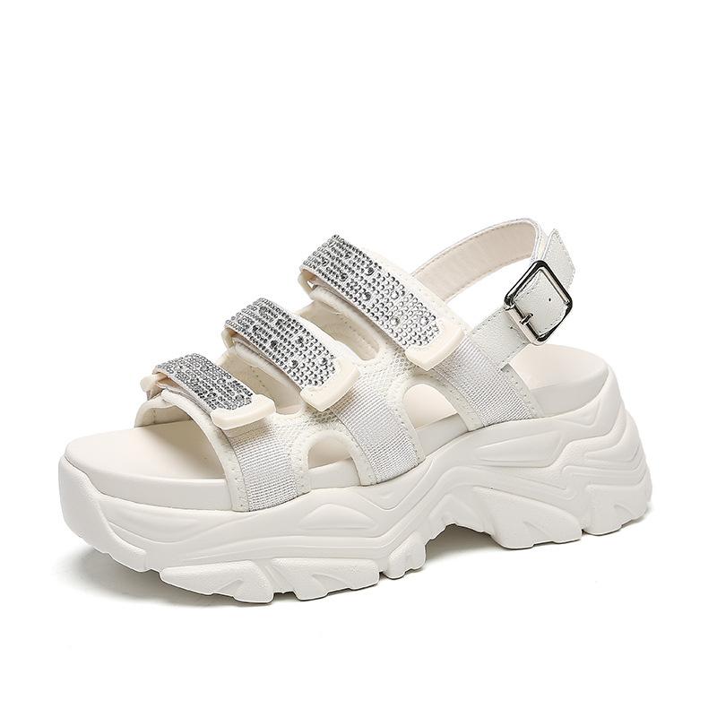 Daddy Sandals Women 2025 Summer Popular Thick-soled Muffin with Diamond Sports Sandals Soft-soled Lightweight Beach Women's Shoes