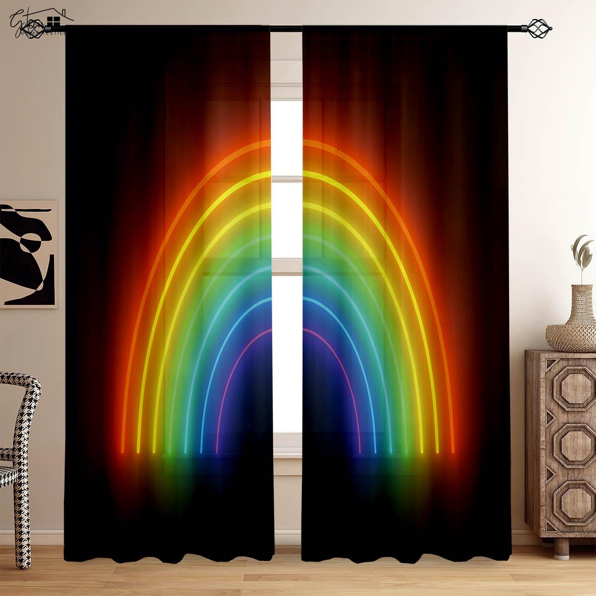 

Rainbow Printed Curtains Colorful Cartoon Pattern 100% Polyester Rod Pocket Curtains Kids Room Living Room Decorative Curtains W50xH130(CM)x2PCS&Grommet Top