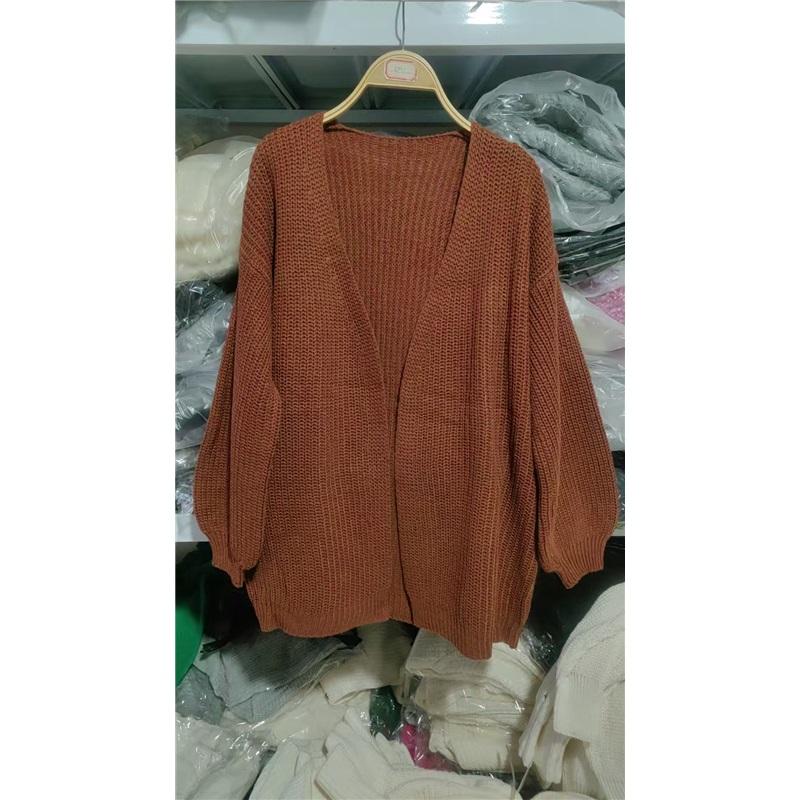 Women's Open Front Knit Cardigan Lantern Sleeve Oversized Sweater Coat