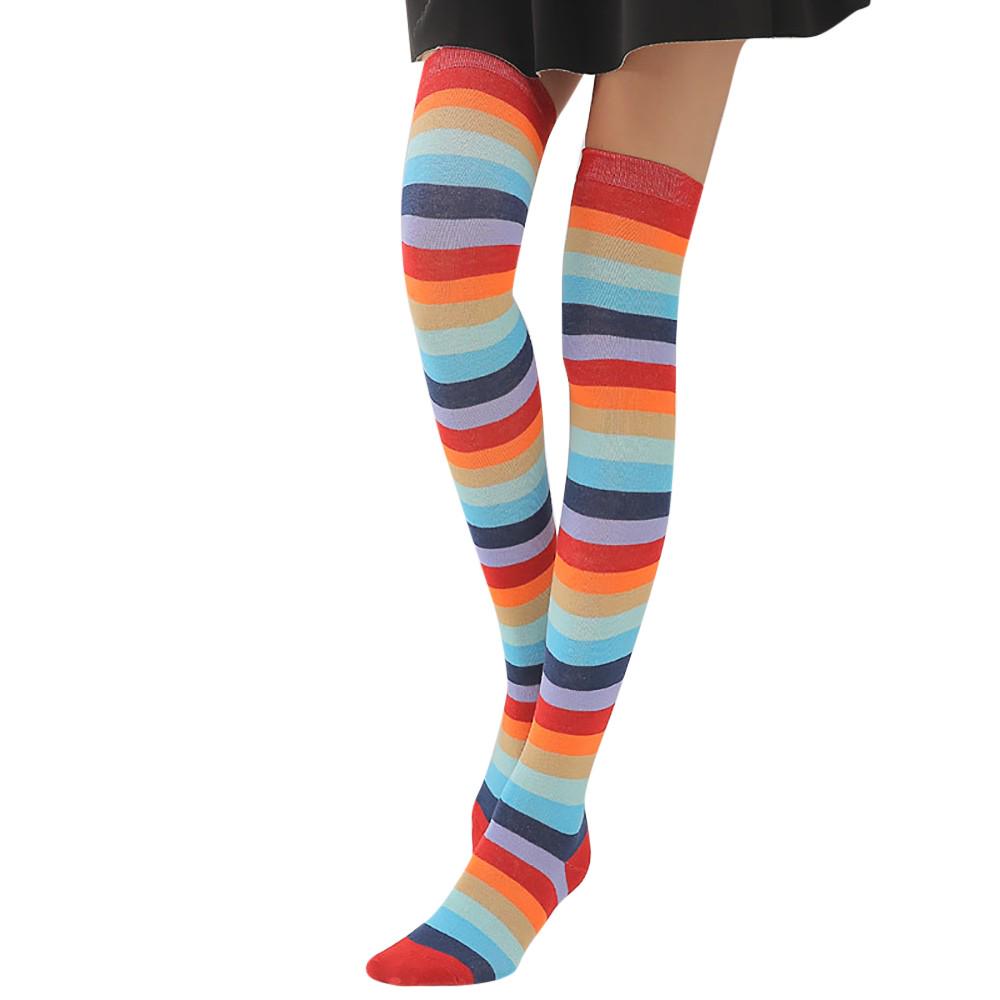 Over The Knee Long Socks Striped Pattern Knee High Hosiery Stretchy Comfortable Fit Soft Fabric Durable Design