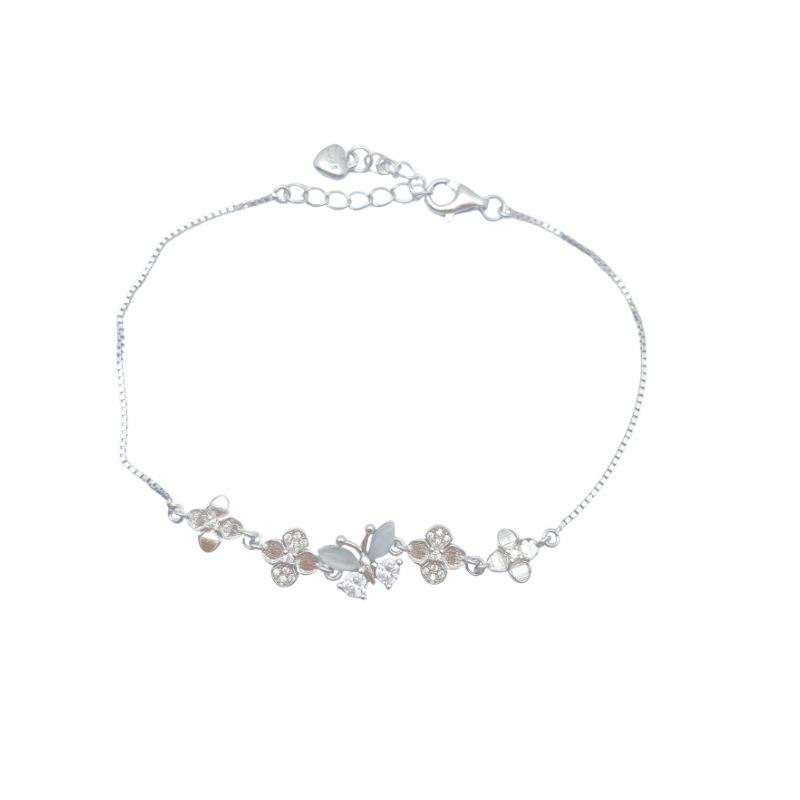 S925 Sterling Silver Flower & Butterfly Bracelet for Women, Personalized with Zircon, Simple & Versatile Design