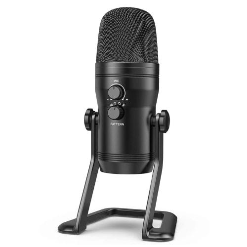 FIFINE USB Microphone, Condenser Stereo Recording Microphone with Mute Button and 3.5mm Earphone Jack for Audio Monitoring, Adjustable Polarity, for C