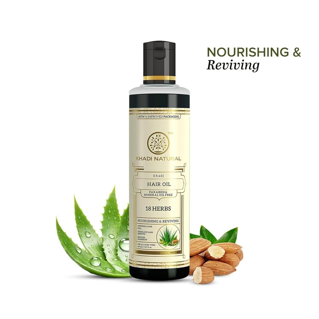 Khadi Natural Ayurvedic 18 Herbs Hair Oil For Dry Scalp Care And Hair Strength Suitable For All Hair Types 210 ml