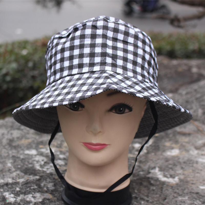 Retro Plaid Bucket Hat Women'S Sweet Lace Up Fishing Hat Summer Sun Protection And Uv Protection Hat