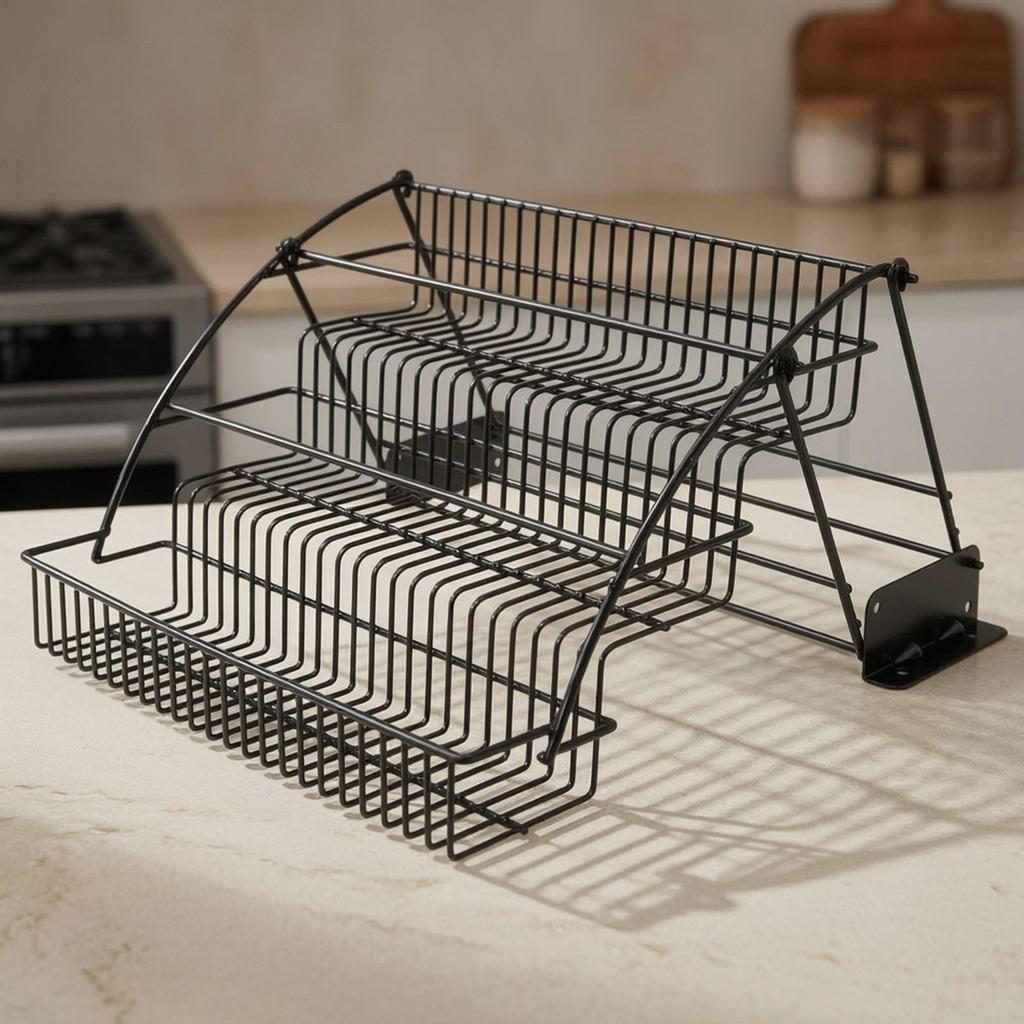 Three-Tier Kitchen Seasoning Rack Black Organizer Space-Saving