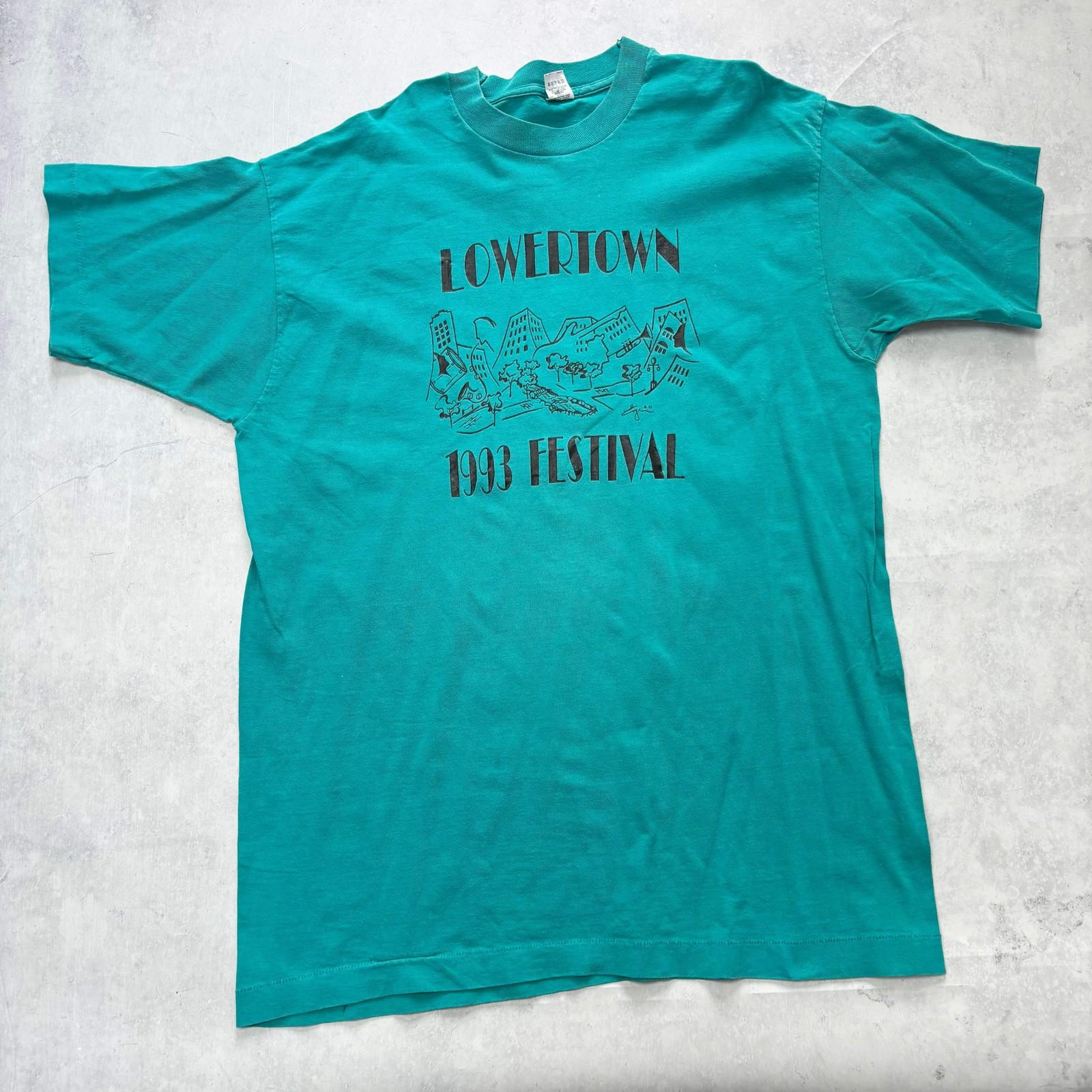 Vintage T Shirt Mens XL Turquoise Blue Single Stitch Graphic Print 90s S