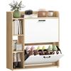 Shoe Cabinet 15 Pairs, Modern Shoe Cabinet with 2 Flip-down Drawers, 83x24x90.5cm, Natural Wood Effect