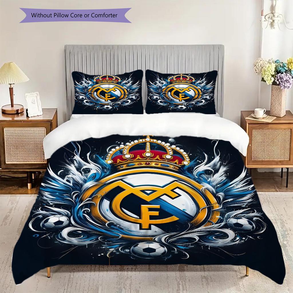 Real Madrid CF Vzorované povlečení Sada prošívaných dek s povlakem na polštář Domácí dekorace Narozeninový dárek (1 * povlak na přikrývku + 2 * povlak na polštář, bez výplně)