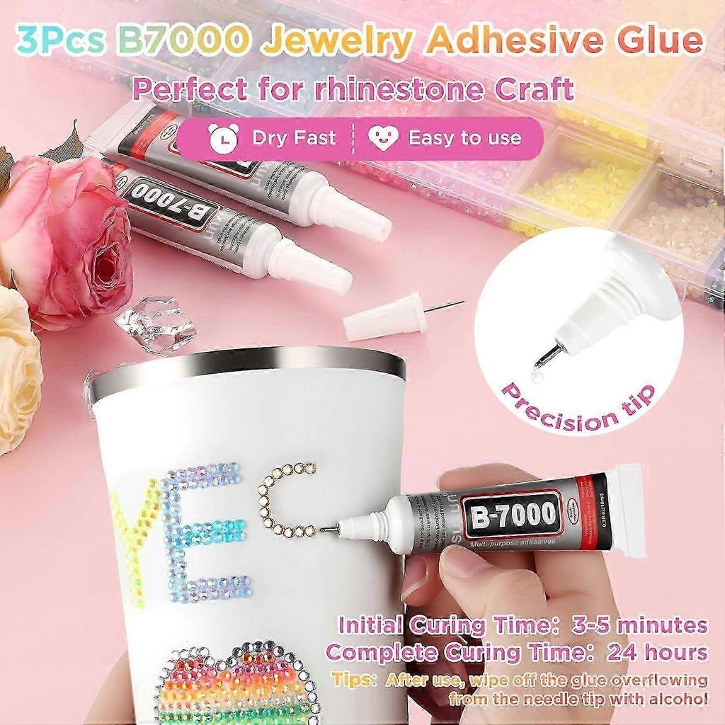 Rhinestones for Crafting 40 Colors 3mm Flatback Gems Set with Glue and Tools for Bedazzling Kit