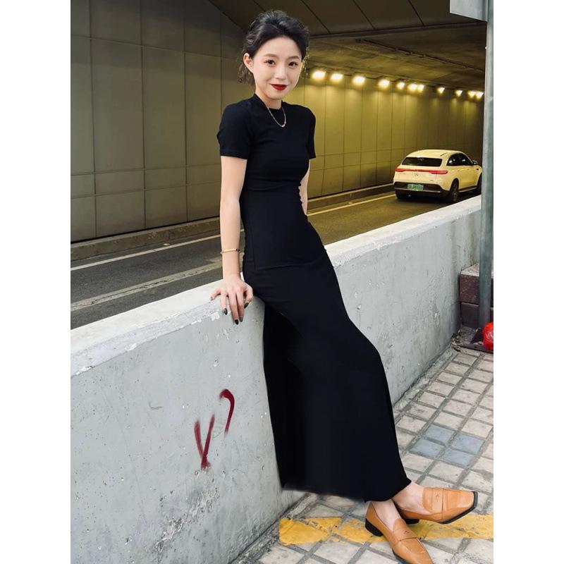 Temperament Light Mature Short-sleeved Thin Dress Skirt Summer New Slim-fitting Split-ended Tight Long Dress Pure Desire Style