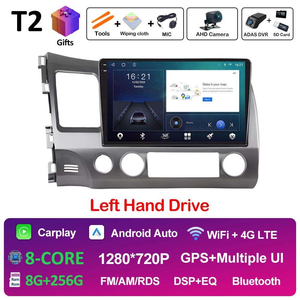 Android Auto Wireless Carplay For Honda Civic 8 2005 2006 2007 2008 - 2012 Car Multimedia Video Radio Player GPS Navigation WIFI