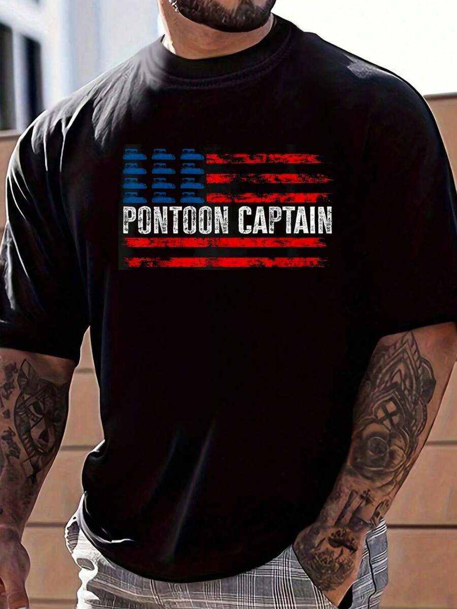 100% Cotton Boating Pontoon Captain 4th Of July Pontoon Boat T-Shirt Women s Men s Graphic Tee, Causal Tops Fashion Tshirt S разноцветный