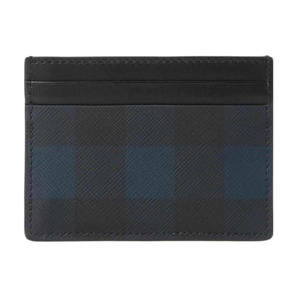 Burberry Check Leather Card Holder Dark Blue Black Slim Wallet Daily Business Use 80732821