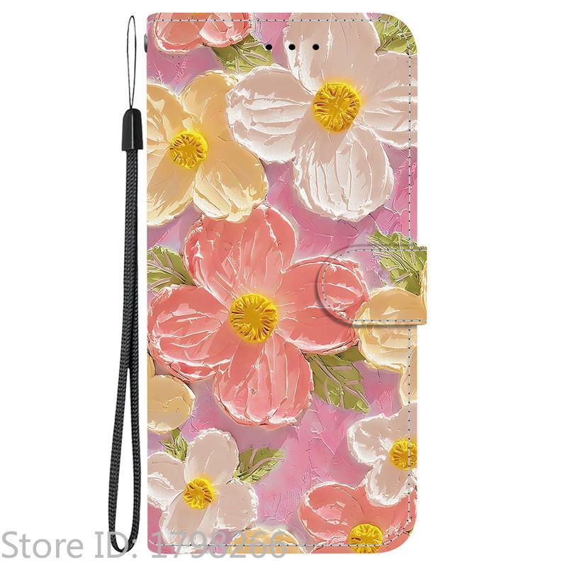Elegante Portafoglio Colorato con Fiore Custodia per Telefono per Samsung Galaxy A27 5G SM-A276 A 27 Copertura in Pelle Flip Magnetica Carino Modello 3D Capa