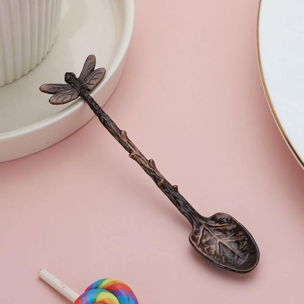 Stirring Spoon Twig Design Dragonfly Coffee Spoon Zinc Alloy Vintage Dessert Spoon Smooth Edges Teaspoon Afternoon Tea
