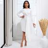 Large Size Women Spring Autumn Fashion Round Collar Long Sleeves Pencil Dress Ladies Elegant One Piece Solid Sheath Dress