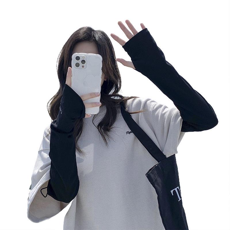 Summer Solid Color Fingerless Sun Protection Ice Sleeves - Women's Elastic UV Arm Protectors