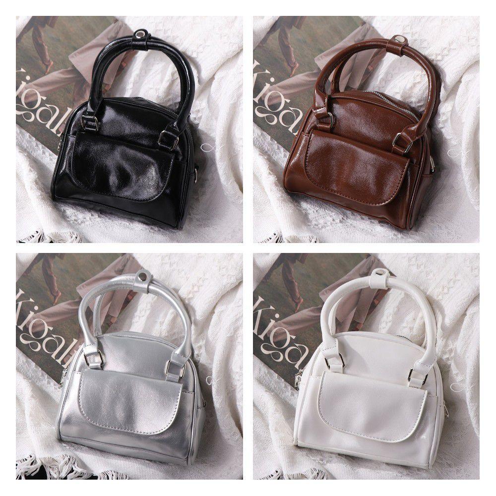 PU Leather PU Bowling Bag Makeup Bag Boston Bag Elegant Silver Handbag  Travel