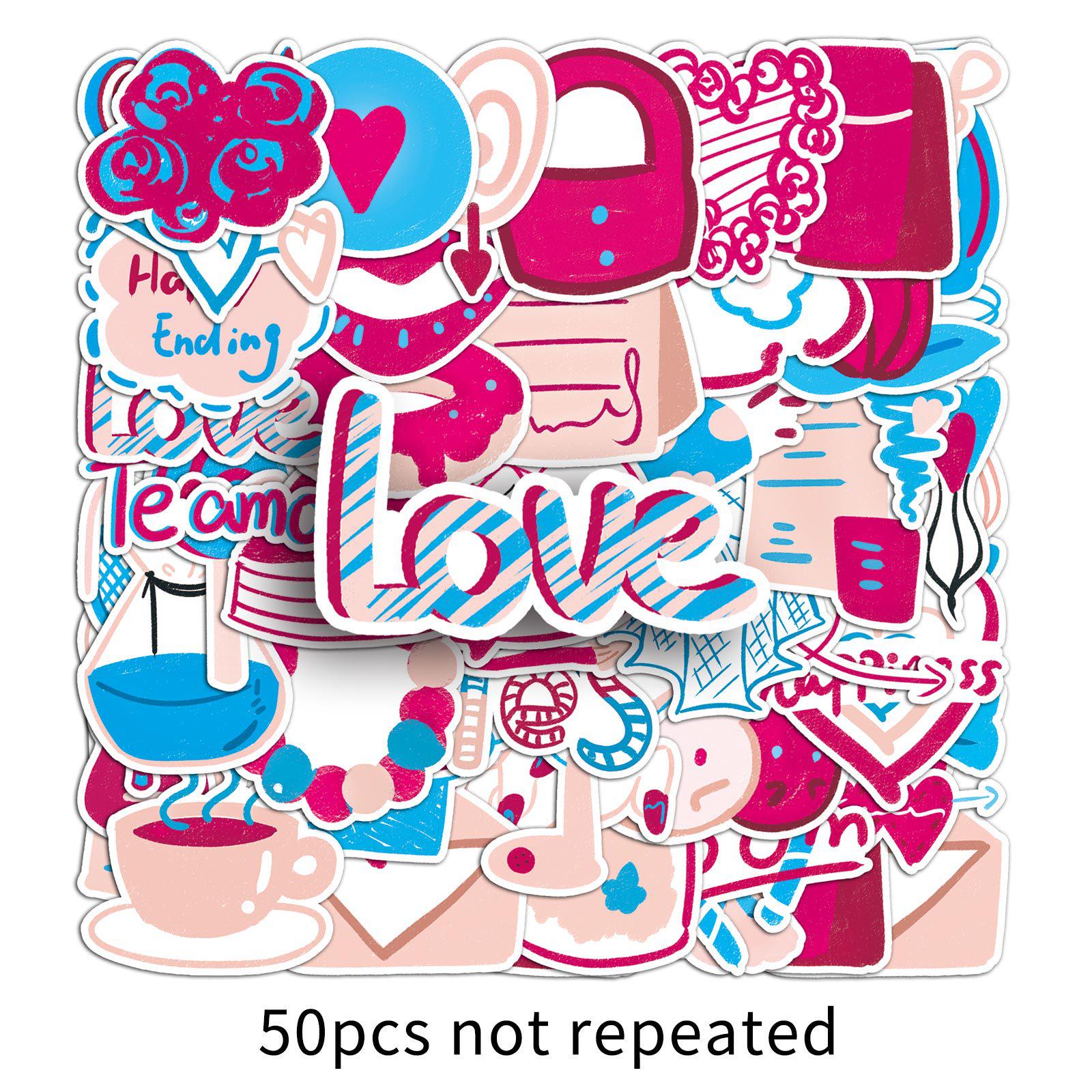 50 Love Heart Graffiti Valentine s Day Cartoon Romantic Waterproof Decorative Journal Stickers