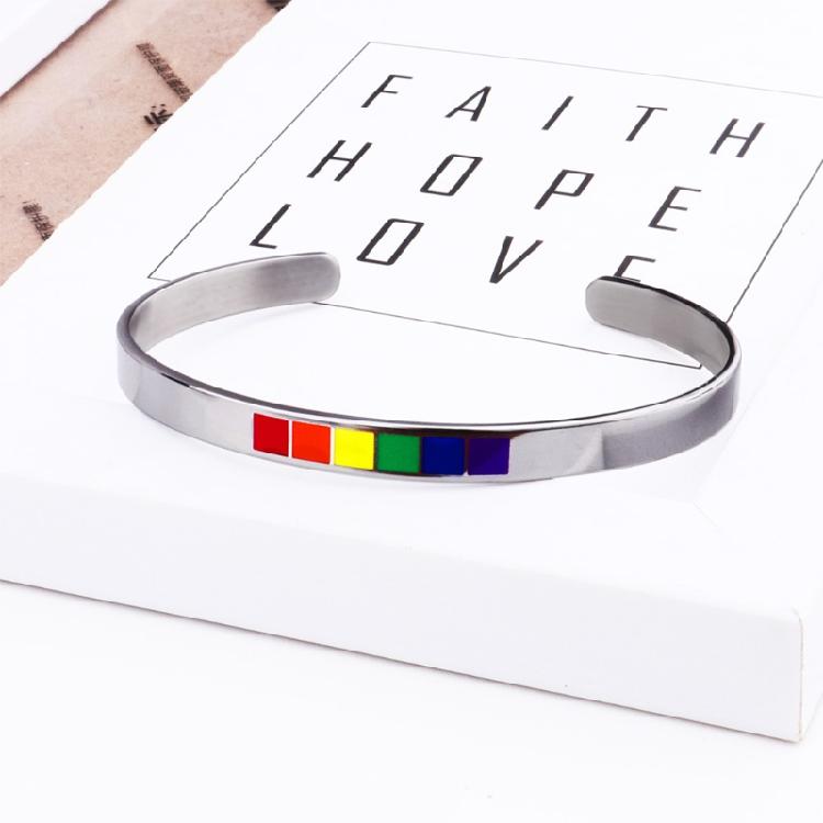 LGBTQ Cuff Bangle Bracelets Stainless Steel Rainbow Lovers Bracelets for Unisex