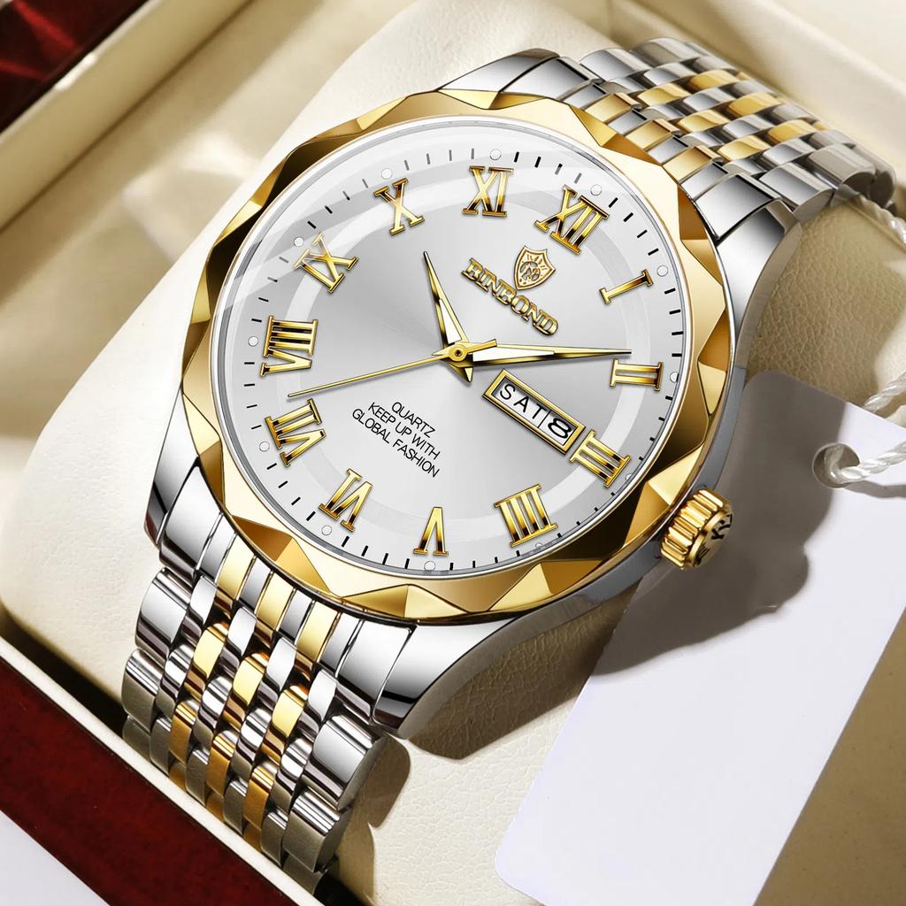 Men's Waterproof Luminous Business Watch Double Calendar Dial Quartz Watch