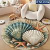 Coastal Nautical Round Rug Sea Shell Pearl Area Mat Vintage Golden Starfish Pattern Nordic Couch Bedside Decor Carpet