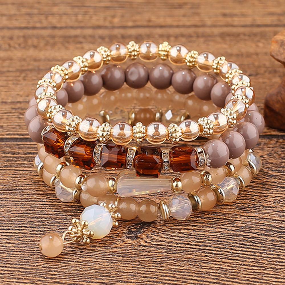 DIEZI Korean Ethnic Bohemian Crystal Beads Leaves Charm Bracelets For Women Girls Elastic Rope Wrap Bracelet Pulseira Feminina