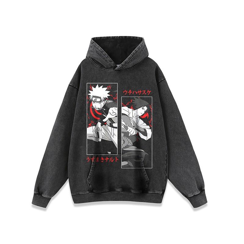 Mens Oversized Hooded Sweatshirt With Distressed Wash Effect Cartoon Print Loose Fit Streetwear Long Sleeve Cotton