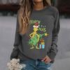 Women's Fashion Casual Long Sleeve Solid Color Christmas Printed Round Neck Top Sweatshirt