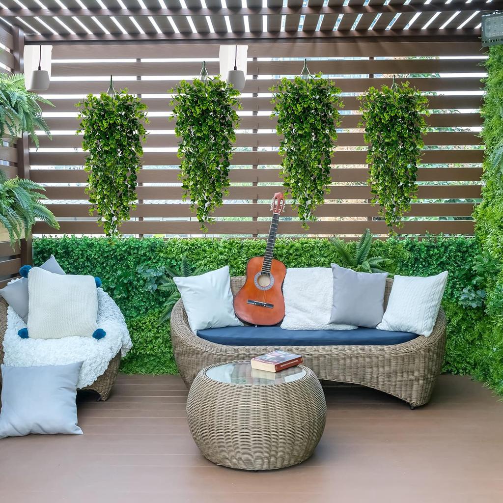 6pcs Artificial Hanging Plants Faux Eucalyptu Leaf Greenery Vine Outdoor Garden Resistant Plastic Plants Home Wall Wedding Decor