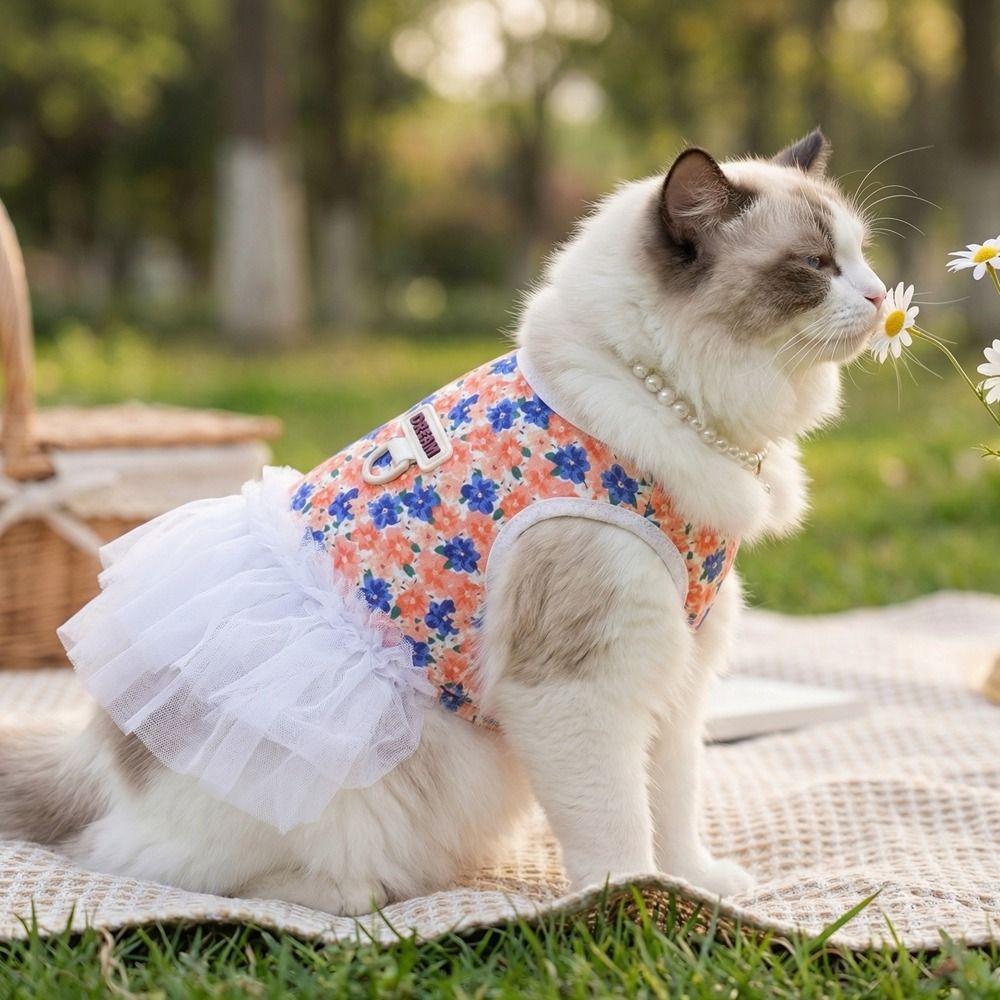 Breathable Dog Princess Dress White Lace Cat Cake Skirt Puffy Dog Floral Skirt  Photo Shoot