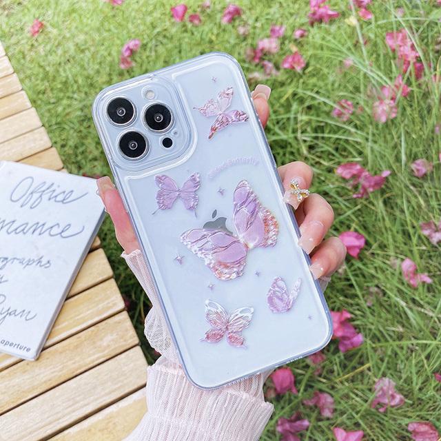 Ins Clear Shockproof 3d Glitter Butterfly Phone Case For Iphone 14 12 13 11 Pro Max Xs Max Xr X 14pro Max Shell Cover For Iphone