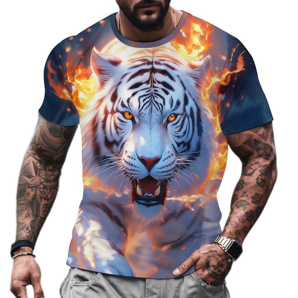 Summer 2025 3d Tiger Print T-shirts For Men Short Sleeve Tees Summer Quick Dry Pullover Top Loose Oversized Man Fashion Men Tees