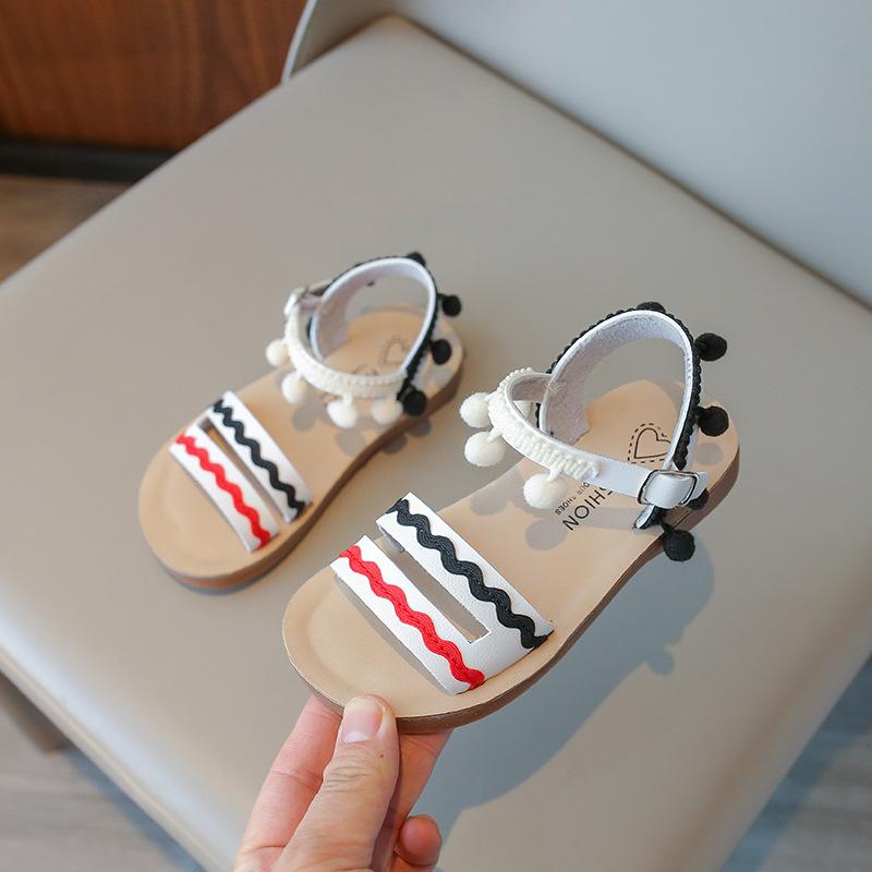New Girl Sandals Summer Fashion Kids National Style Beach Shoes Children Princess Tassel Flat Sandals Open-toe Causal Hook Loop
