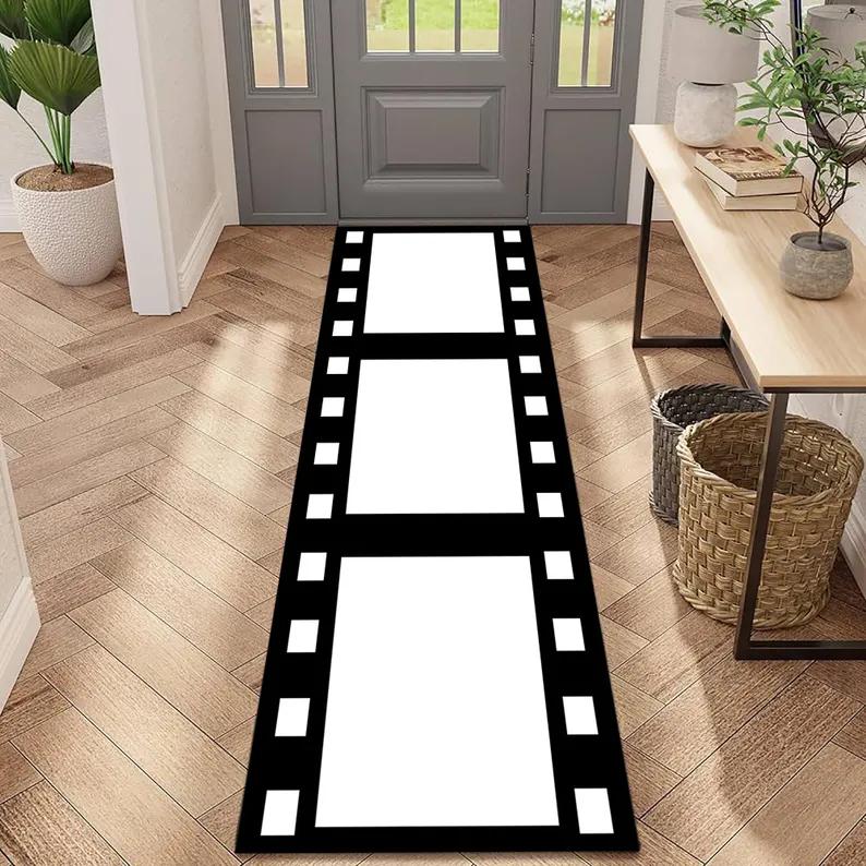 Vintage Cinema Ticket Film Theme Carpet Mat Rug Home Decoration Movie Pattern Floor Area Rug Entryway Hallway Retro Design
