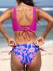 Women Swimwear Cross Pleated Backless Lace Up Bikini 2026 New Beach Two Piece Bathing Suit Vintage Printing Bikini Set