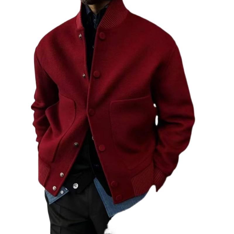Men's 2025 Autumn/Winter Woolen Coat, Hong Kong Style, Solid Color, Stand Collar, Versatile and Trendy.