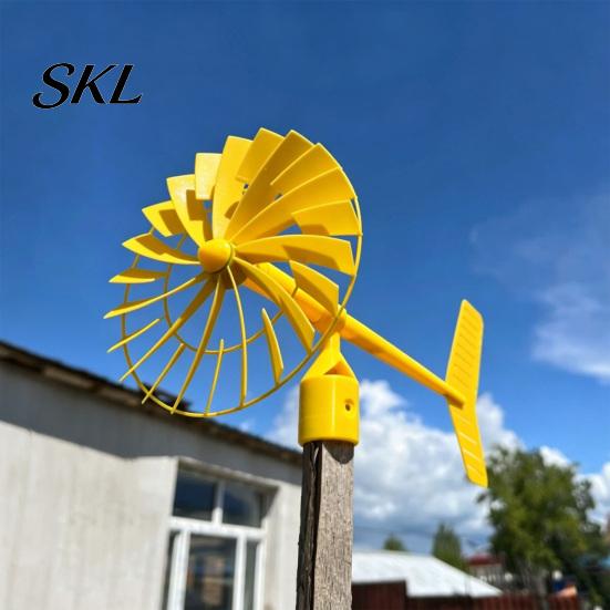 3D Printed Windmill Garden with Weathervane, Colorful Outdoor Yard Stake Hollow Wind Spinner Spinning Blades, UV-Resistant Ornament for Lawn