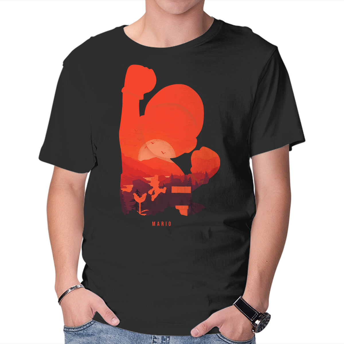 Unisex Crew Neck T-Shirt Mario Landscape Graphic Short Sleeve Casual Tee S